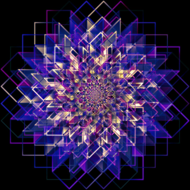 分形对象。几何设计，多色图案，黑色背景，插图图片下载