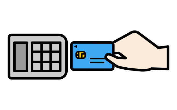 说明通过将浅蓝色信用卡插入读卡器来支付图片下载