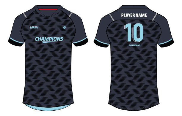 体育运动衫设计平面素描插图，抽象图案V领拉格伦袖足球运动衫概念与前后视图足球，板球，排球，橄榄球，羽毛球制服图片下载