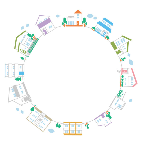 城市景观/建筑图标插图套装(平面)图片下载