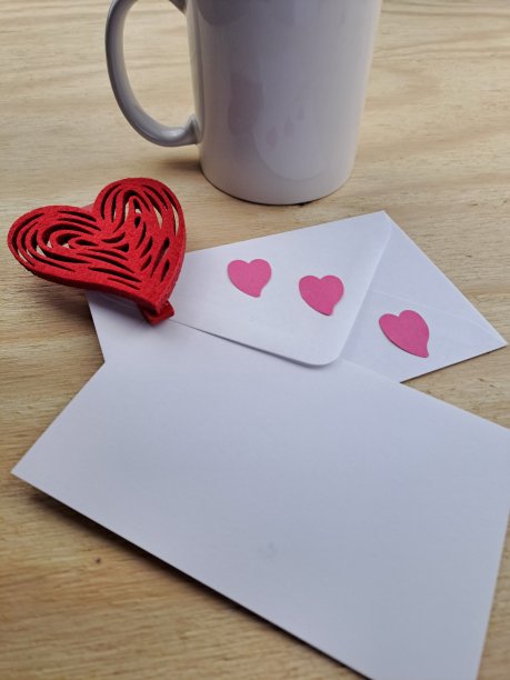 红心贺卡，家庭环境，白纸信封图片下载