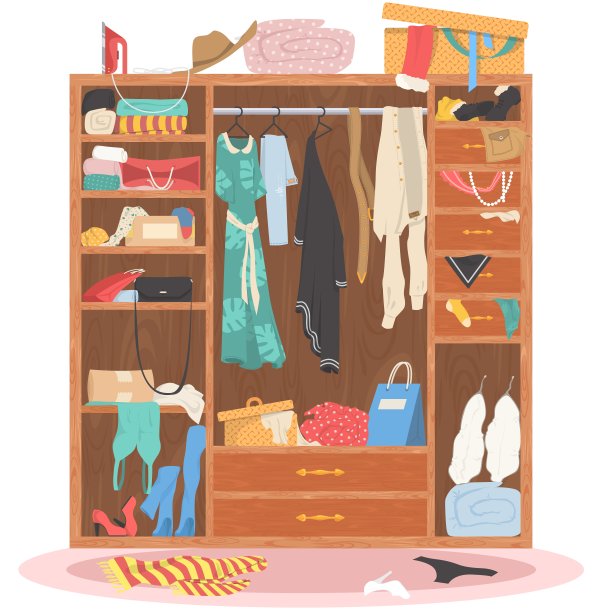 矢量分散的衣服在衣柜图标孤立的白色图片下载