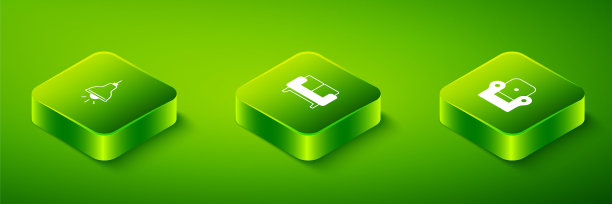 设置等距沙发、扶手椅和台灯悬挂图标。向量图片下载