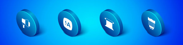 设置等距软箱灯，空照相馆，相机镜头和自动闪光图标。向量图片下载