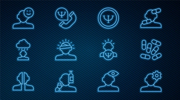 心理学问题解决方案、药丸、心理学及在线心理咨询图标矢量素材图片下载