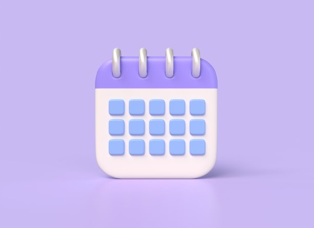 3d日历在卡通风格。计划和提醒的概念，以案件或会议通知的形式。插图孤立在紫色背景上。三维渲染图片下载