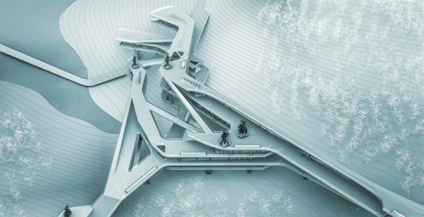 数字3D图纸的可持续发展的建筑与公共高架走道图片下载