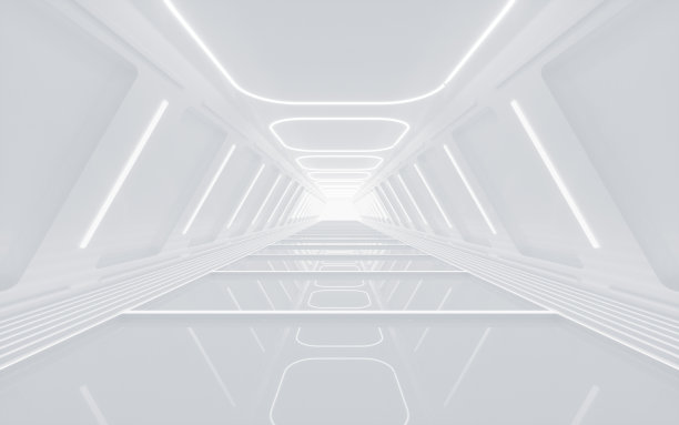 白色霓虹灯隧道，3d渲染。图片下载