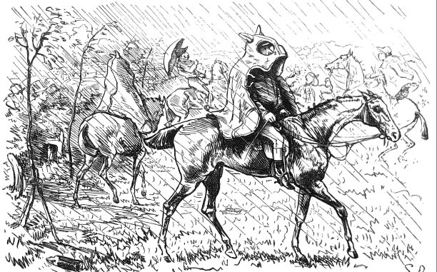 英国讽刺漫画漫画漫画插图-男人在雨中骑马图片下载