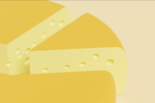 三角形奶酪块特写，3D渲染，奶酪乳制品插图，浅色配色方案图片下载