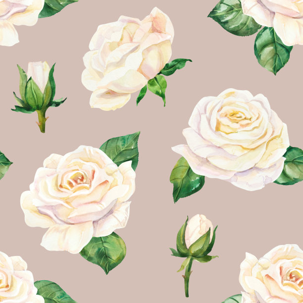 水彩白色婚礼牡丹和玫瑰花无缝图案。图片下载