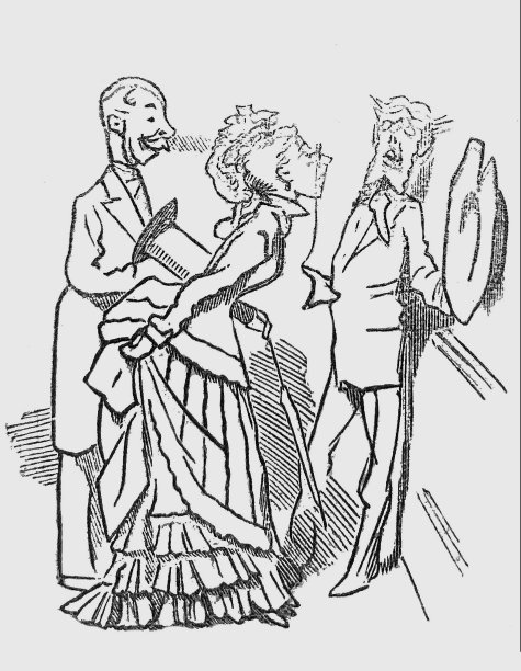 英国讽刺漫画漫画漫画插图-一对夫妇在和一个穿着长裙的男人说话图片下载