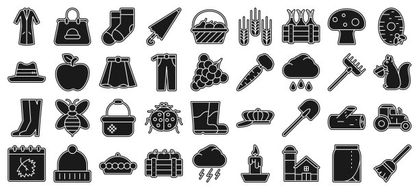 一组描绘秋天主题的平面图标。图片下载