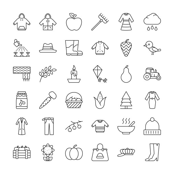 这幅矢量图像是描绘秋季主题的线性图标的集合。图片下载