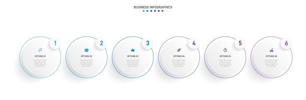 时间轴信息图与信息图表。现代表示模板与6 spets业务流程。网站模板在白色背景的概念现代设计。横向布局。图片下载