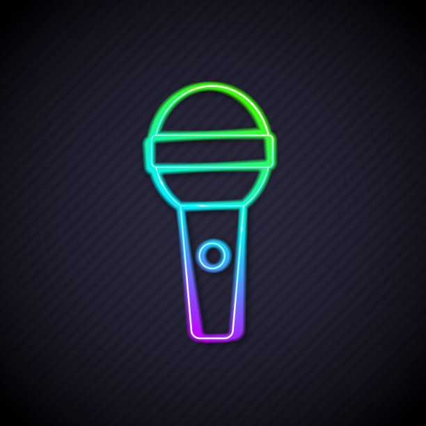 发光的霓虹灯线麦克风图标隔离在黑色背景上。在空中无线电麦克风。演讲者的迹象。向量图片下载