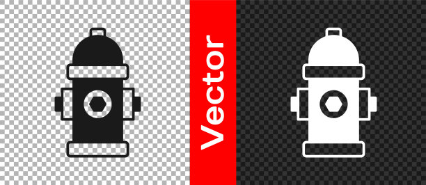 黑色消防栓图标隔离在透明背景上。向量图片下载