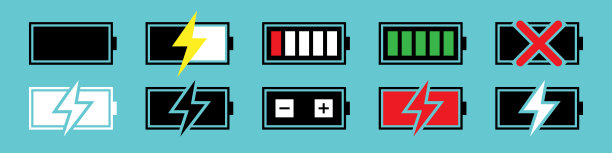 电池集。充电、半充、电池没电。给你的电话亭充电。手机电池信息。向量图片下载