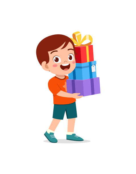 小孩子拿着一叠礼物盒走着图片下载