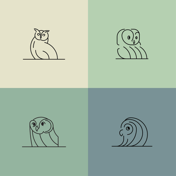 猫头鹰的优雅:一种庄严鸟类的精致线条艺术设计图片下载