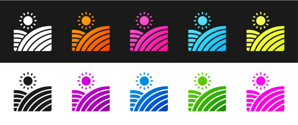 设定葡萄园葡萄酒葡萄山农场图标孤立在黑白背景上。葡萄种植园丘陵景观。向量图片下载