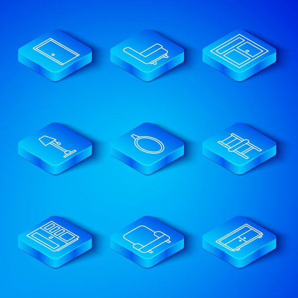 设置线衣柜，镜子，扶手椅，椅子，在房间的窗户，落地灯，关闭的门和抽屉柜图标。向量图片下载