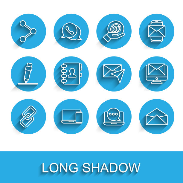 设置线链链接，监视器和电话，共享，聊天消息通知笔记本电脑，信封，通讯录，信封和图标。向量图片下载