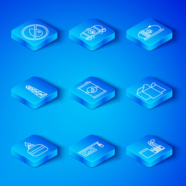 设置线酒精或烈酒燃烧器，生物燃料桶，加油站，石油工业厂房，有火钻机，无油滴和图标。向量图片下载