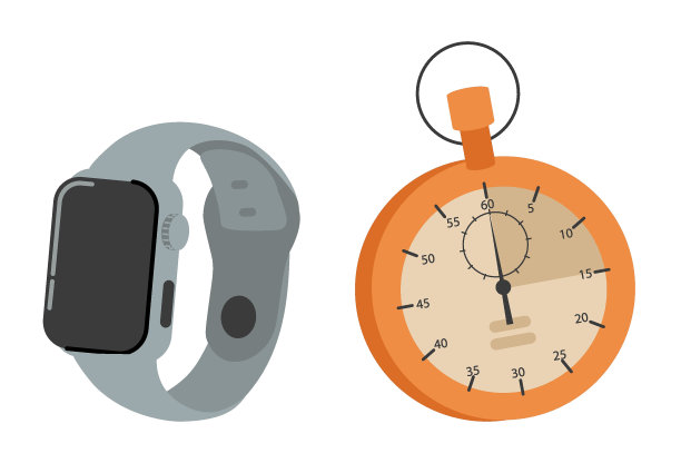 白色背景卡通风格的时钟。健身表和手动秒表，任何用途的伟大设计。图片下载