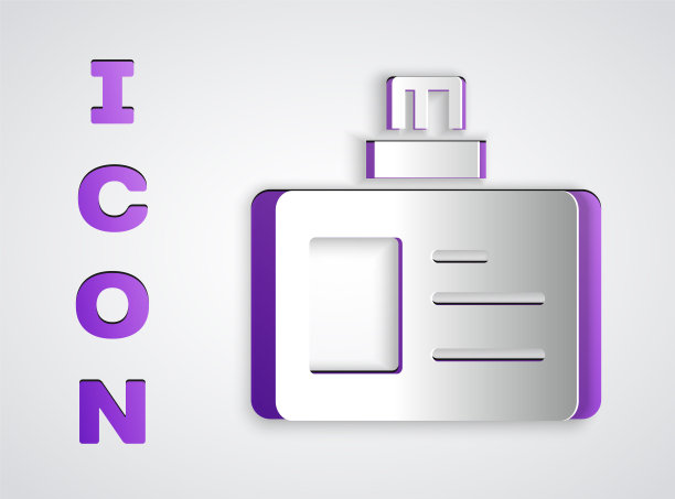 剪纸标识徽章图标孤立在灰色背景。它可以用于展示，公司的身份，广告。纸艺术风格。向量图片下载