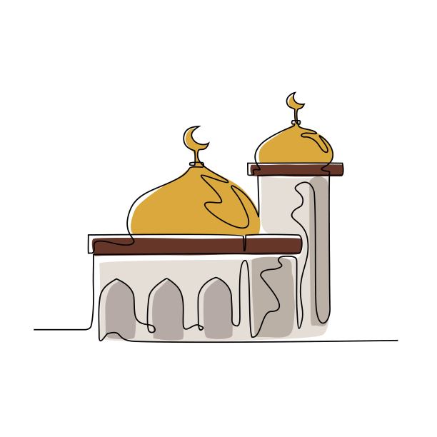 一幅连续的清真寺线条图。设计:穆斯林祈祷场所，简洁的线性风格。斋月kareem设计概念图片下载