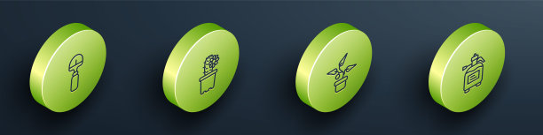 设置等距线铲，仙人掌在花盆，植物和花园喷雾器为肥料图标。向量图片下载