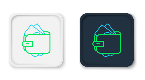 线钱包与堆栈纸币现金图标隔离在白色背景。钱包图标。现金储蓄符号。彩色轮廓概念。向量图片下载