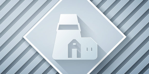 剪纸发电厂和工厂图标孤立在灰色背景。能源工业概念。纸艺术风格。向量图片下载