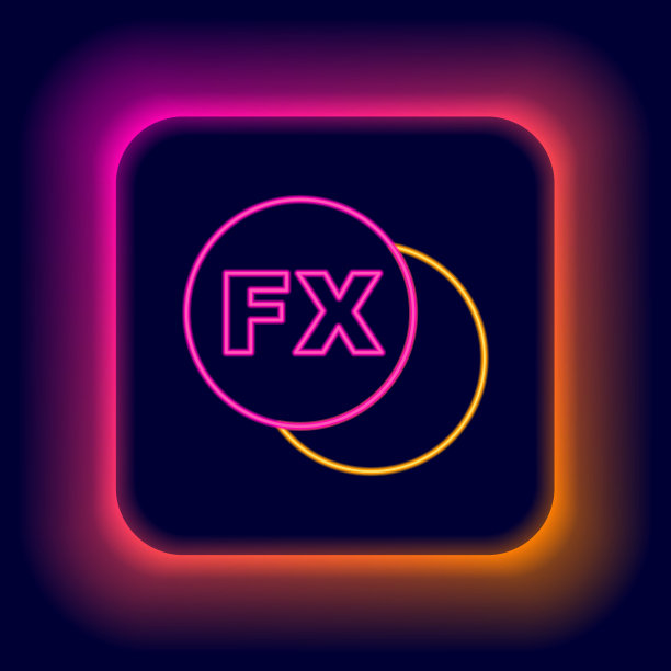 发光的霓虹灯线照片相机fx图标隔离在黑色背景。与相机。数码摄影。彩色轮廓概念。向量图片下载