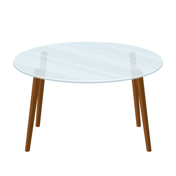 空玻璃圆桌，木腿，白色背景。现代透明咖啡桌图标。室内家具。矢量图图片下载
