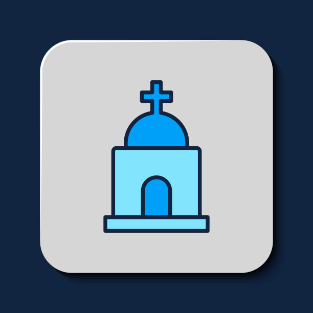 旧的地下室图标孤立在蓝色背景。墓地的象征。埋葬死者的藏骨室或地窖。向量图片下载