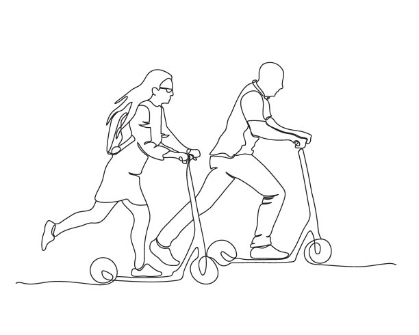 情侣踏板车约会。的艺术风格。矢量插图。图片下载