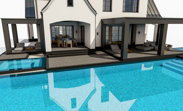 白色和黑色的现代都铎式房子孤立在白色的3d渲染图片下载