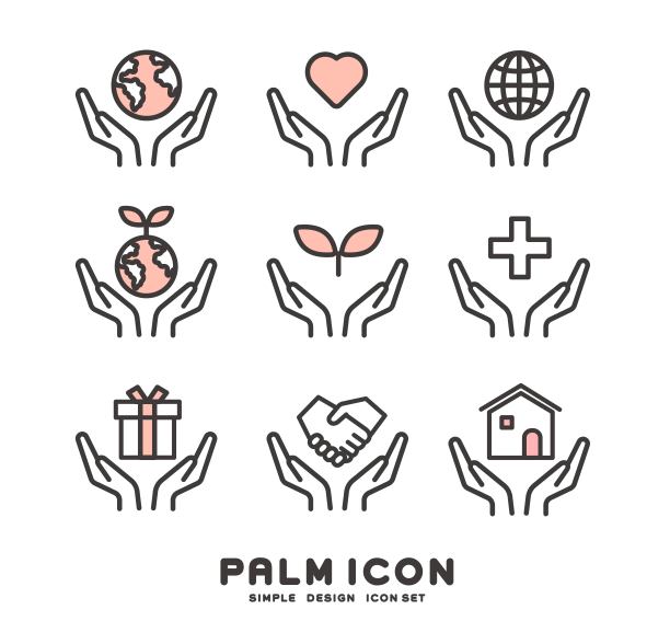 图标矢量插图材料/业务/符号/图像与各种图标漂浮在手掌上图片下载