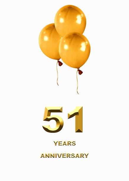 3d插图，51周年纪念。节日背景上的金色数字。周年庆典、晚会海报或卡片图片下载