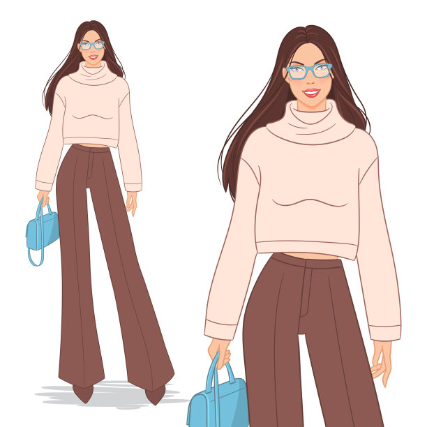 时装模特摆姿势，矢量图片下载