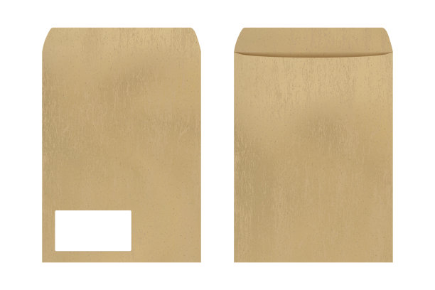 垂直正面和背面马尼拉信封的地方，地址孤立在白色背景图片下载