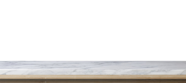 白色大理石桌面，石材展示架，空架子模型，白色背景隔离的厨房台面，用于蒙太奇产品展示或设计重点视觉布局。带剪切路径图片下载