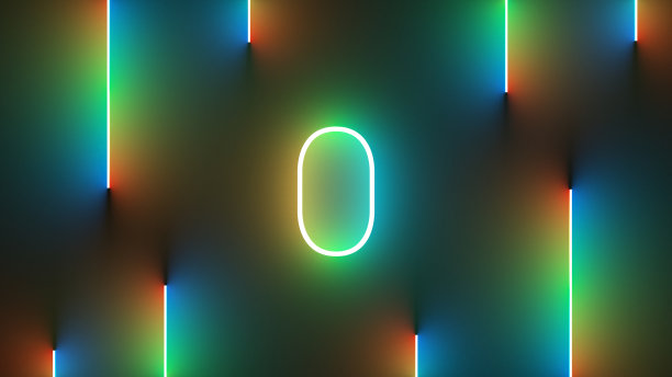带有彩色霓虹灯的明亮数字0插画图片下载