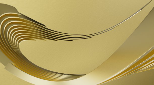3D渲染的金色条纹波浪线的背景或壁纸图片下载