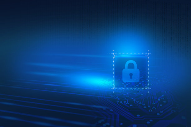 技术背景与锁和电路板电路，三维插图图片下载