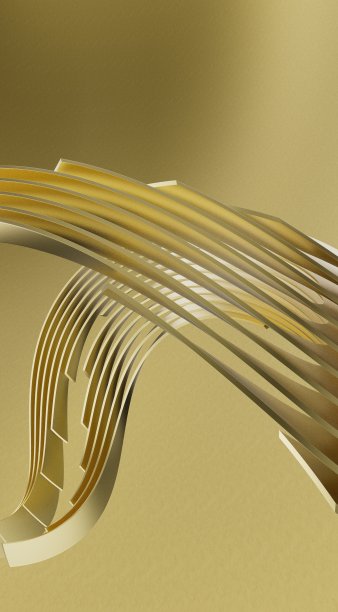 3D渲染的金色条纹波浪线的背景或壁纸图片下载