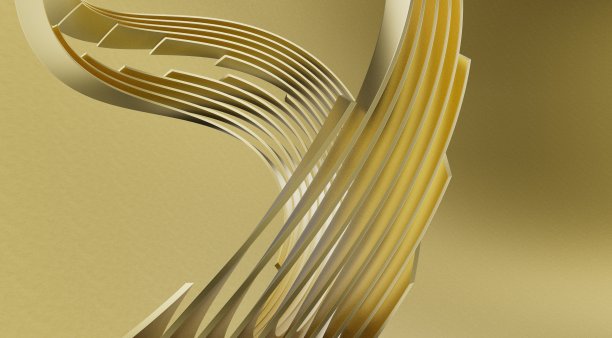 3D渲染的金色条纹波浪线的背景或壁纸图片下载