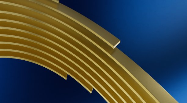 3D渲染的金色条纹波浪线的背景或壁纸图片下载